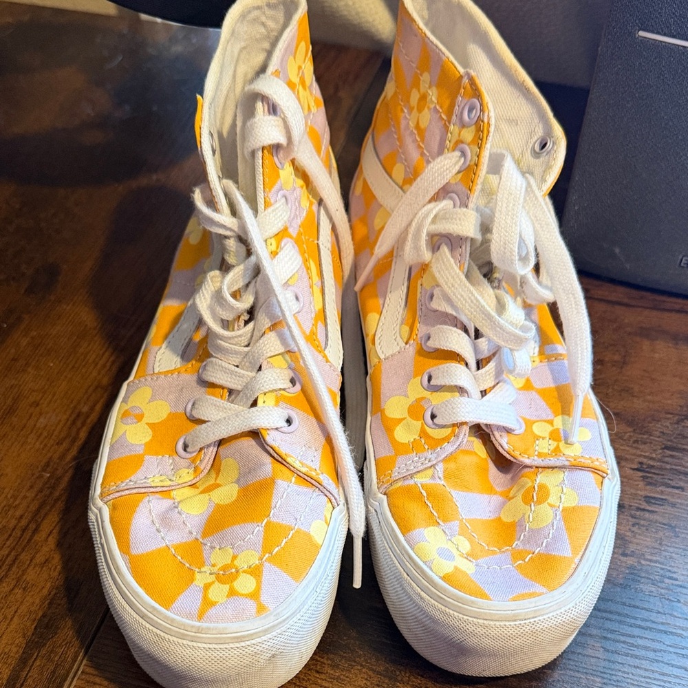 Vans Orange and White Platform Shoes